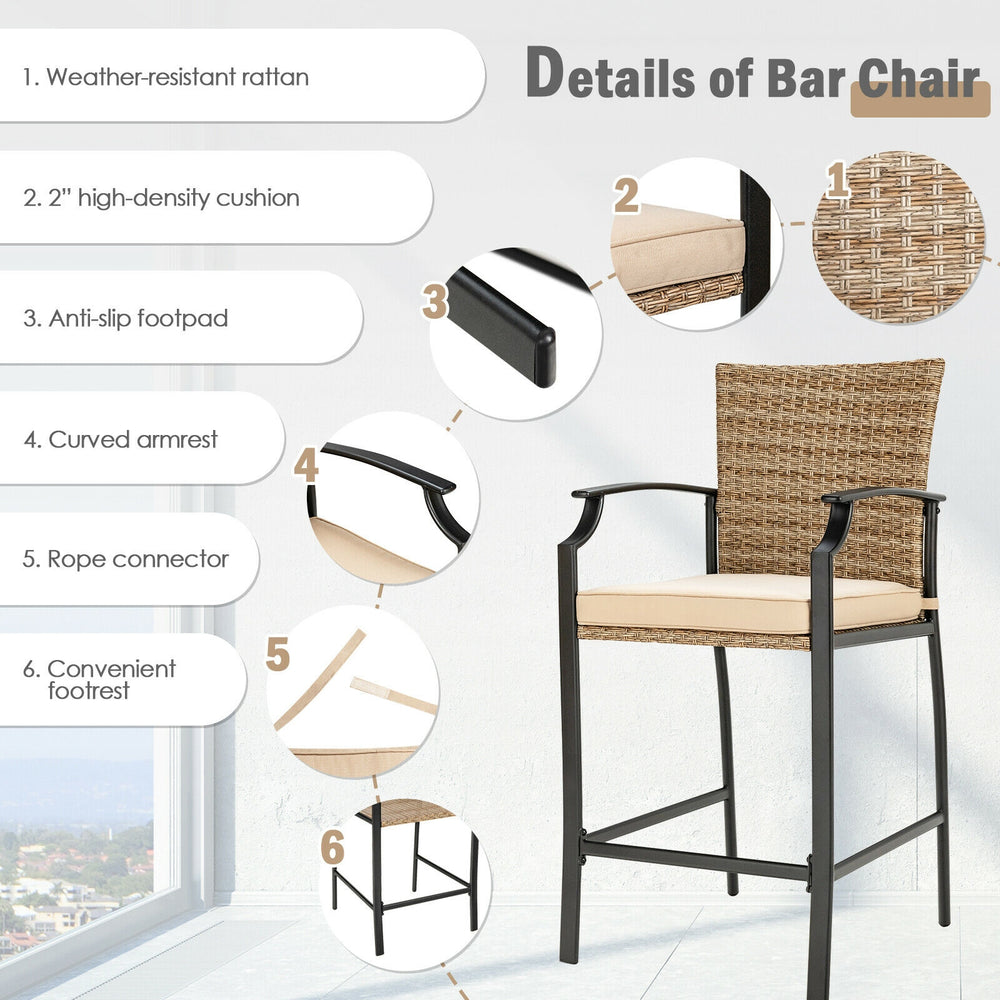 32-inch outdoor steel bar table with a waterproof surface, sturdy structure, and anti-slip footpads for stability.
