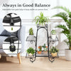 6-tier black plant stand with adjustable foot pads for stability, showcasing plants in an elegant design for indoor or.
