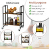 2-tier folding rolling cart with metal frame, engineered wood, and rustic finish, ideal for kitchen or office.