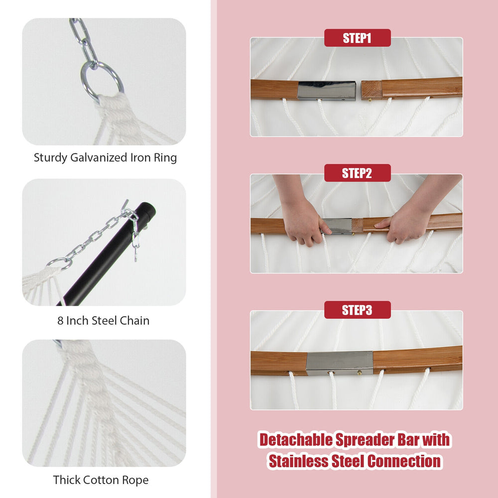 Detachable spreader bar and sturdy galvanized iron ring for the Outdoor Hammock with Detachable Pillow-Red.