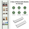 Over the door pantry organizer rack with 6 adjustable baskets for kitchen condiments and snacks storage.