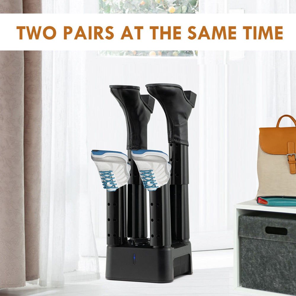 4-shoe electric dryer with 4 tubes, designed to dry 2 pairs of shoes simultaneously for quick and efficient drying.