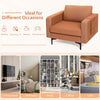Modern orange accent armchair with side storage pocket, ergonomic design, perfect for living room or office use.