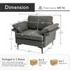 Modern gray fabric accent armchair with ergonomic cushions and metal legs, designed for comfort and style.