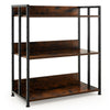 Three-tier industrial bookshelf featuring a sturdy metal frame and thick wood shelves, ideal for stylish home.