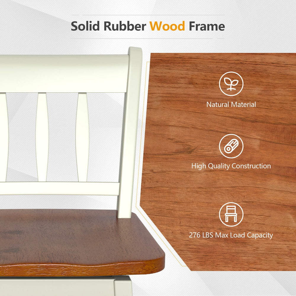 Close-up of solid rubber wood frame of 24.5-inch swivel bar stools, showcasing high-quality construction and durability.