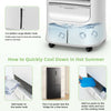 Portable evaporative air cooler in white with 2.6-gallon water tank, remote control, and 3 cooling modes for summer.