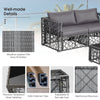 Gray PE rattan 5-piece patio sofa set with soft cushions and tempered glass table, perfect for outdoor relaxation.