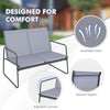 Loveseat from a 4-piece metal patio furniture set with breathable fabric and ergonomic armrests for outdoor comfort.