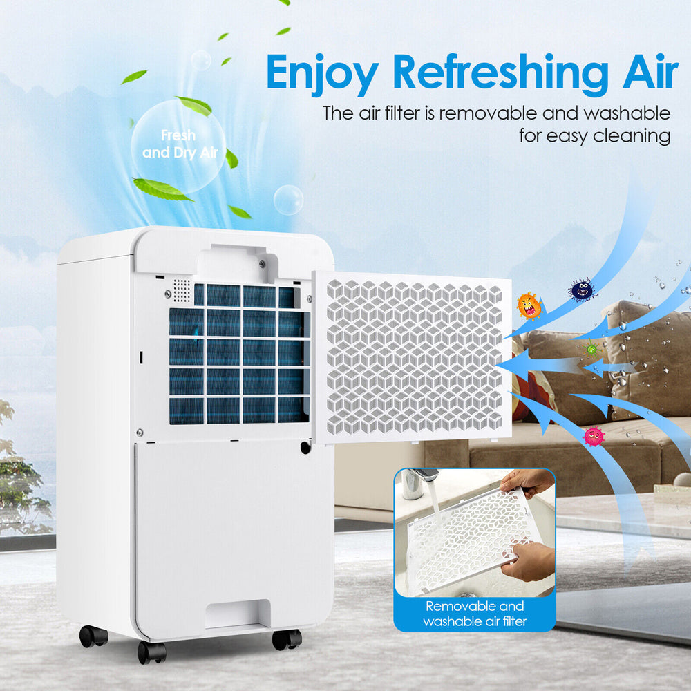 Removable and washable air filter of the 32 Pints dehumidifier for home and basements, designed for easy cleaning.