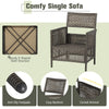 Single patio rattan sofa with cozy backrest and curved armrests, featuring a sturdy steel frame for outdoor relaxation.