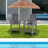 Two gray HDPE tall Adirondack chairs with middle connecting tray, perfect for poolside relaxation.