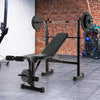Adjustable weight bench with barbell rack, featuring heavy-duty metal structure and foam padding for comfort, ideal for.
