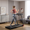 Folding treadmill with a 3.75HP motor, LCD display, and Bluetooth connectivity, ideal for home workouts.