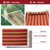 Red outdoor hammock with detachable pillow, made of breathable polyester, perfect for backyard relaxation or camping.