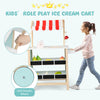 Kids wooden ice cream cart with chalkboard, storage shelves, and solid wooden wheels for imaginative play.