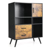Industrial buffet sideboard with a single-door cabinet and open cubbies, designed for stylish kitchen organization in.