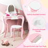 Kids vanity set featuring a 360° rotatable mirror, safe rounded corners, and anti-slip foot pads for secure play.