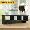 Wall-mounted black cubby organizer shelf with 4 hooks, ideal for entryway storage and space-saving solutions.