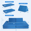 Convertible kids couch set in blue with two folding mats and triangular pillows, perfect for playrooms and bedrooms.