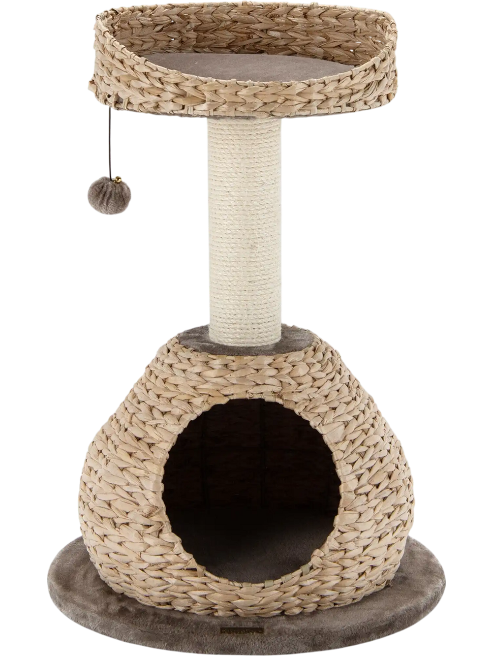Hand-made 28-inch cat tree tower in coffee color with water hyacinth, sisal post, and detachable soft cushions for.