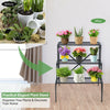 3-tier black metal plant stand with widened grid shelf, perfect for organizing plants indoors or outdoors.