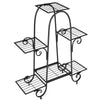 6-tier black plant stand with adjustable foot pads, featuring elegant curved patterns for indoor and outdoor plant.