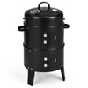 3-in-1 charcoal BBQ grill with built-in thermometer, vertical design, and removable layers for grilling, smoking, and.