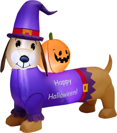 Costway 5' Halloween Inflatable Dachshund Dog w/ Pumpkin 46205378 New