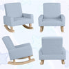 Kids rocking chair in blue with solid wood legs, featuring a cozy oversized seat and ergonomic backrest for comfort.