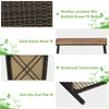 Rectangular coffee table with reddish brown PE rattan and acacia wood top, perfect for outdoor patio use.