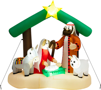 Costway 6.7' Christmas Inflatable Nativity Scene LED Lights 42903817 New