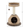 Hand-made 28-inch cat tree tower in coffee with water hyacinth, sisal post, and detachable soft cushions for comfort.