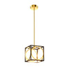 Cube LED pendant light in gold with adjustable suspender, ideal for kitchen or living room, features warm white 3000K.