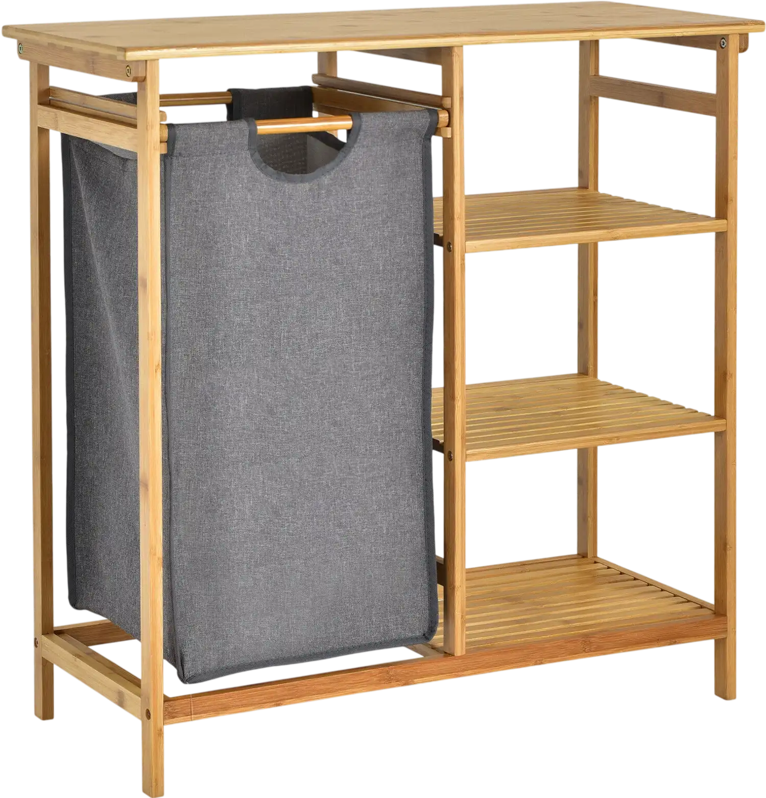 Costway Bamboo Laundry Hamper Stand w/ Removable Sliding Bag & 3-Tier Shelves 57186942 New