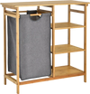 Bamboo Laundry Hamper Stand with Removable Sliding Bag and 3-Tier Open Shelves