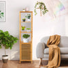 4-tier slim bamboo storage cabinet showcasing wide hollowed shelves and a shutter door, great for organizing plants or.