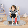 Kids rocking chair in blue with solid wood legs, designed for ages 3-5, perfect for reading and relaxing.