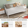 Wooden full-size daybed frame in white with guardrails, made of solid pine wood, ideal for bedrooms and living rooms.