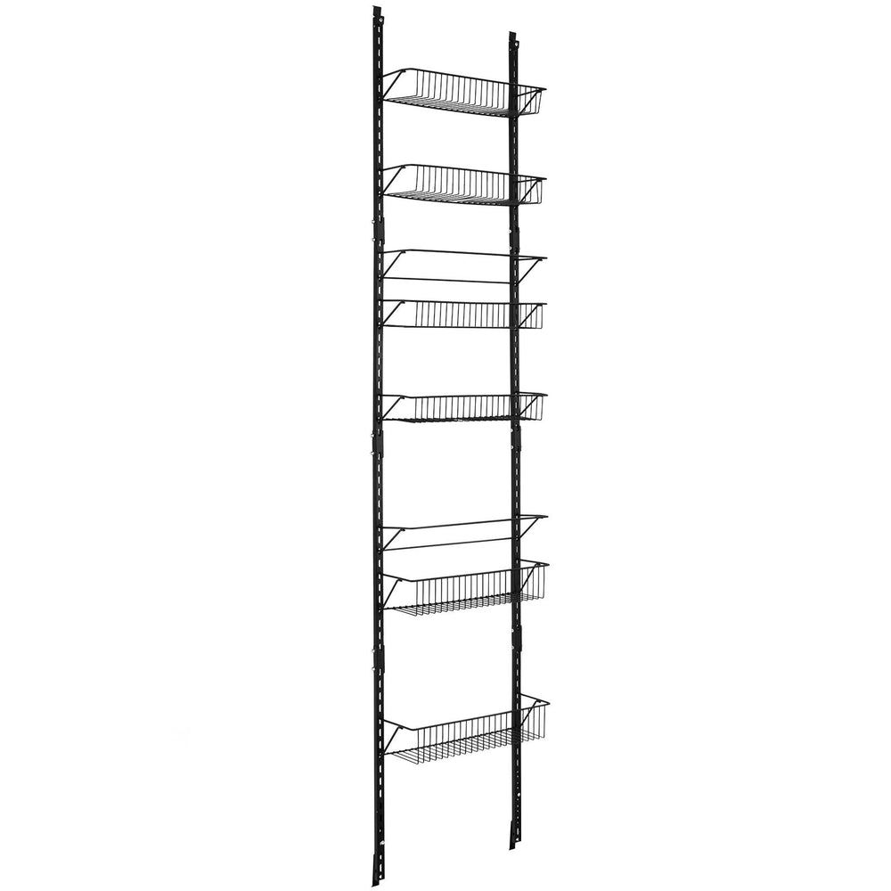 Over the Door Pantry Organizer Rack displaying six baskets in a vertical arrangement for efficient kitchen storage.