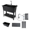 Freestanding 100L utility sink in black with rotating faucet, storage shelf, and drainage system for laundry and.