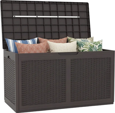 Costway 100 Gallon Resin Outdoor Waterproof Deck Box Storage Bench 698217435 New