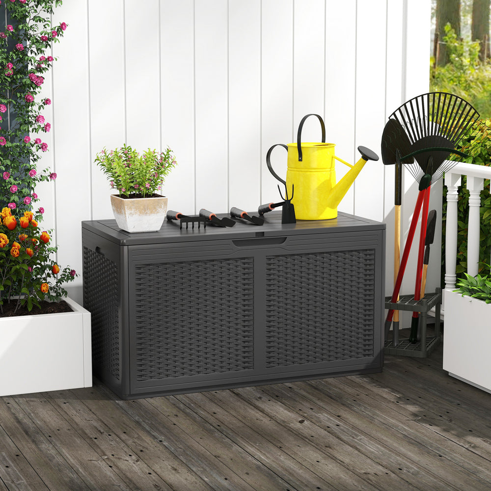 100 Gallon Resin Deck Box Outdoor Waterproof Storage Bench-Gray - Gallery View 1 of 10