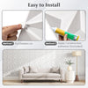 3D wall panels in white PVC, showcasing installation methods for easy DIY decoration in living rooms or offices.