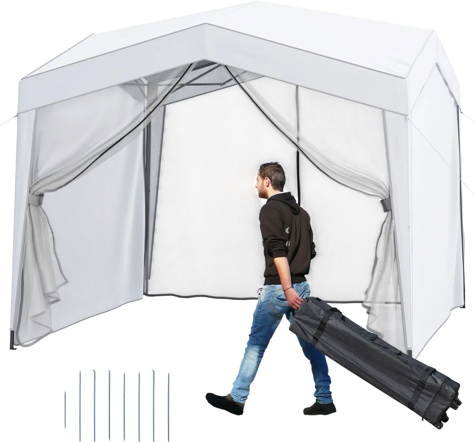 Costway Pop-Up Canopy Tent w/ 4 Sidewalls Mesh Netting Wheeled Bag 861472359 New