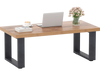 Rustic 47" coffee table with thick oak tabletop, natural wood texture, and sturdy metal legs for living room use.