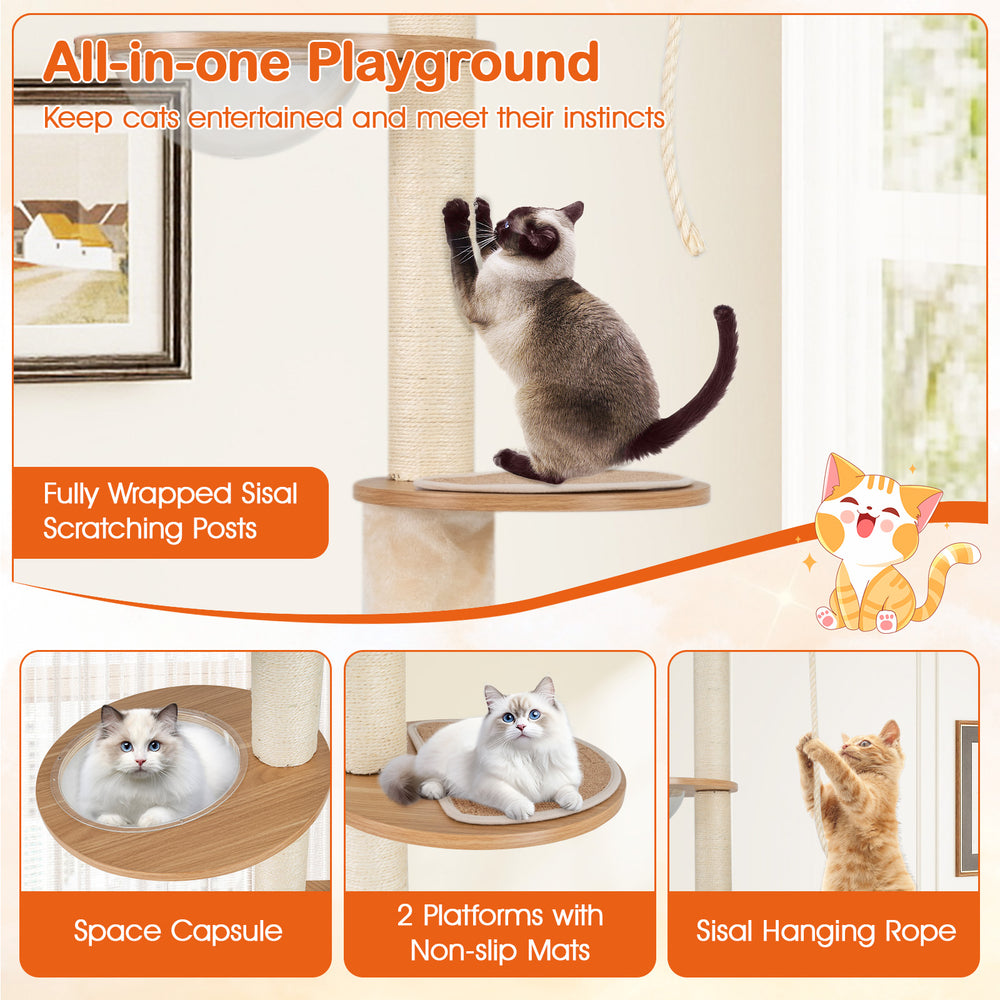 101-inch adjustable cat tree with litter box enclosure, sisal scratching posts, and two non-slip platforms for active.
