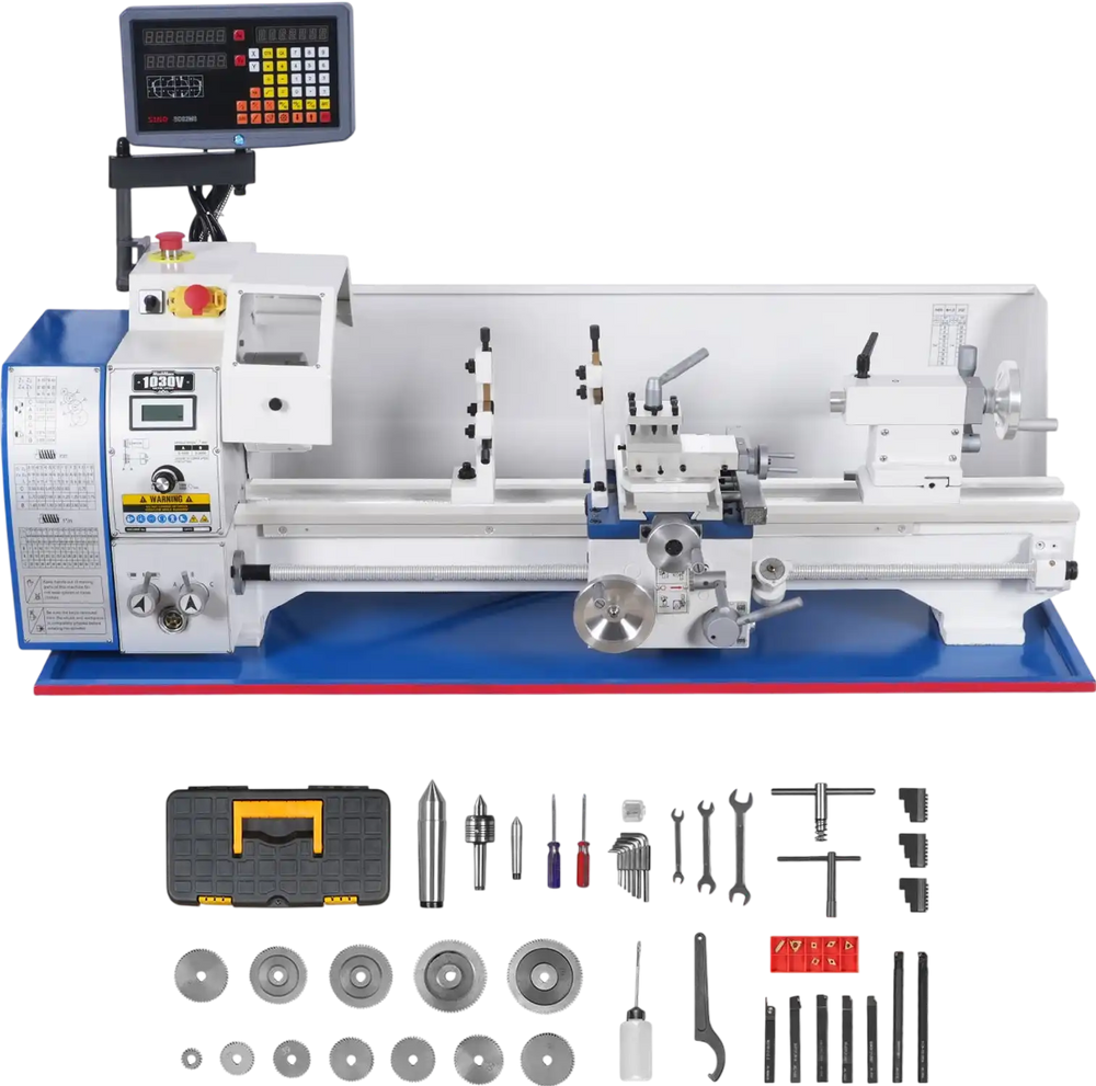 1.5‘’ Spindle Bore Metal Lathe Machine with DRO 10'' x 30'' High Precision Benchtop 0-2000 RPM  Variable Speed Metal Working Machine 1.5HP Small Lathe without Stand 1030VD