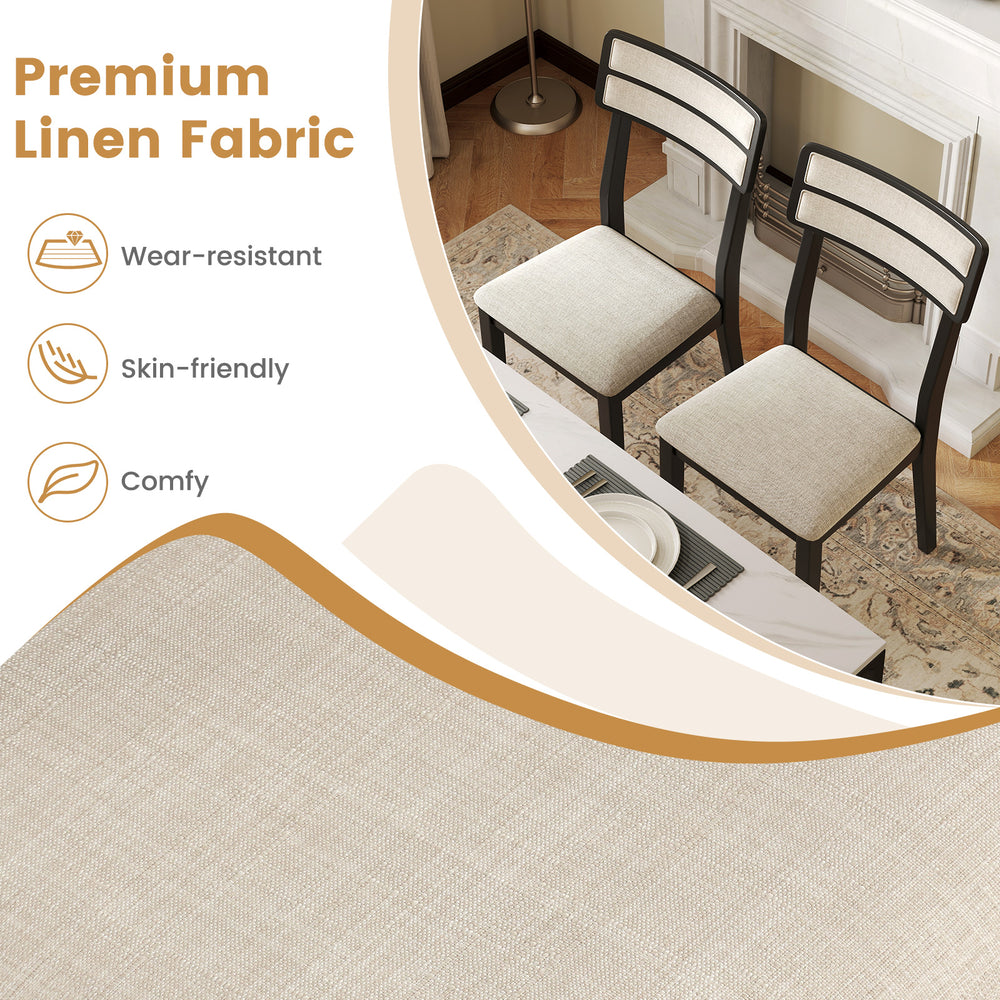 Set of 4 modern dining chairs with ergonomic tilt backrest and wear-resistant linen fabric for dining room comfort.