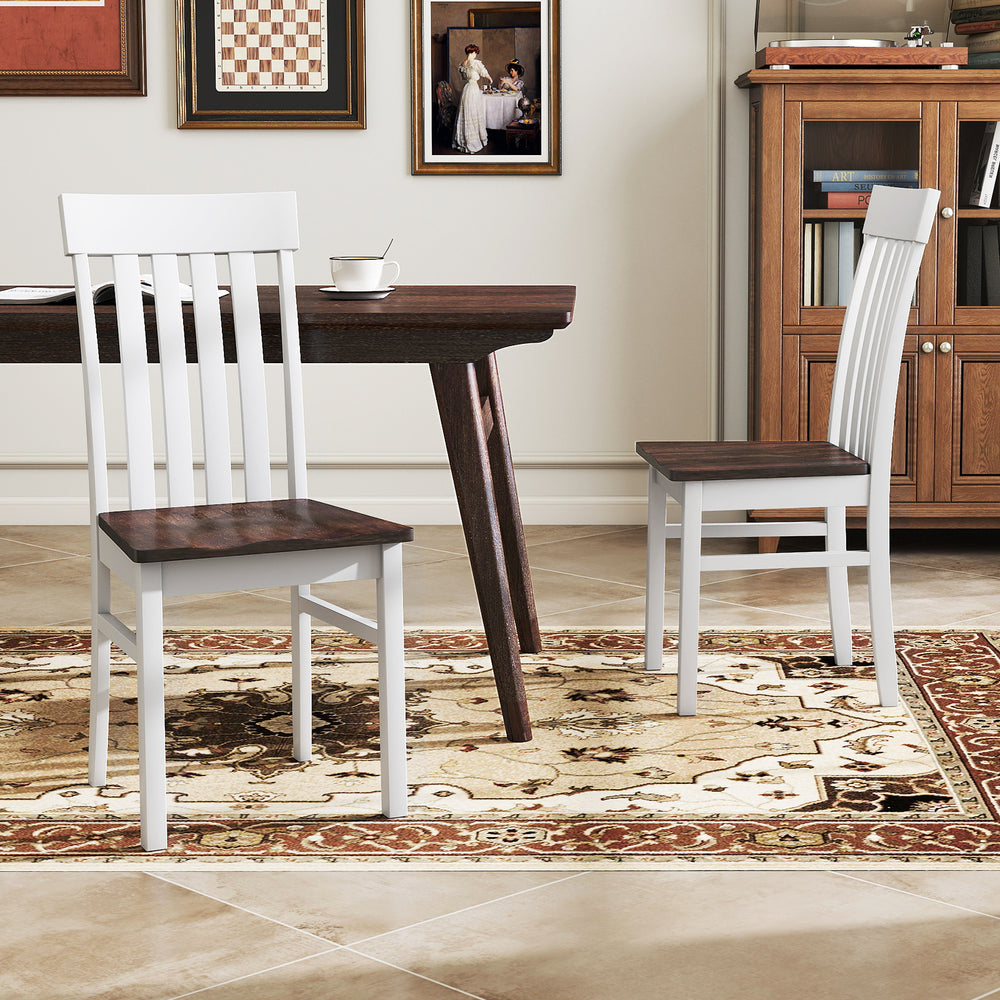 Set of 2 Kitchen Armless Dining Chairs with Slatted High Backrests-White - Gallery View 1 of 10